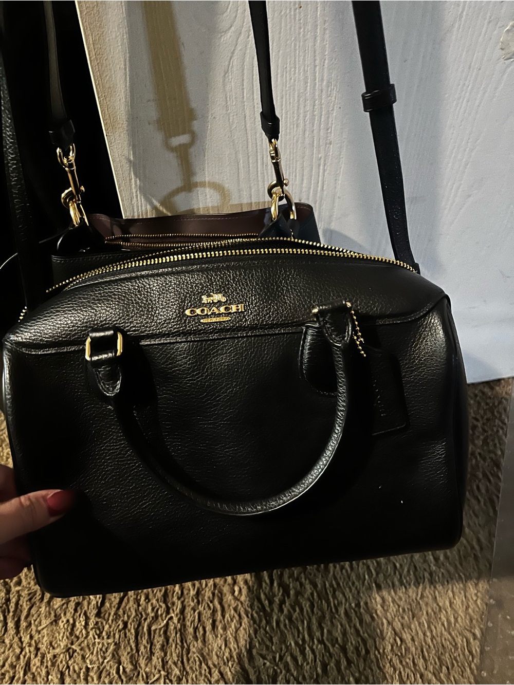 Coach Black Leather Messenger Bag with Gold Hardware